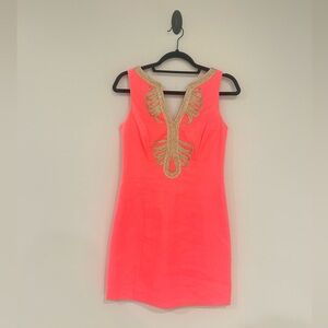 Lilly Pulitzer Coral Dress with Gold Details